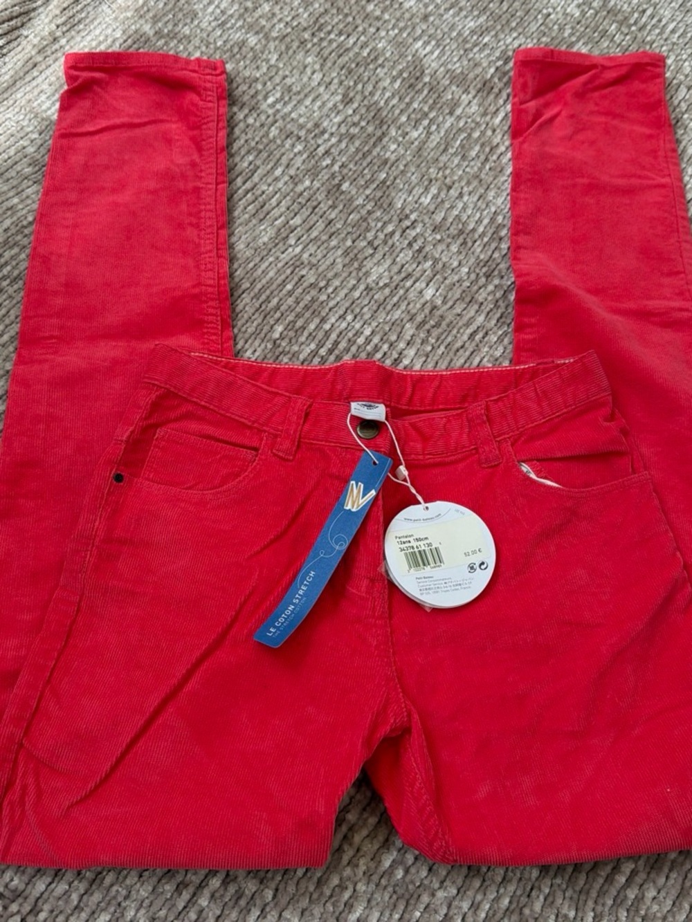 Petit Bateau Red Corduroy Kids Pants